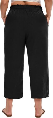 SEKINO Women's Plus Size Casual Loose Flowy Pants Wide Leg Cropped Beach Pants Drawstring Waist Lounge Pants with Pockets in Saudi Arabia