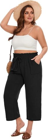 SEKINO Women's Plus Size Casual Loose Flowy Pants Wide Leg Cropped Beach Pants Drawstring Waist Lounge Pants with Pockets in Saudi Arabia