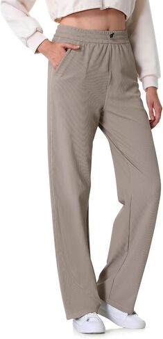 Women Straight Leg Pants Fleece Lined Ribbed Pants Business Work Casual Trousers with Pockets in Kuwait