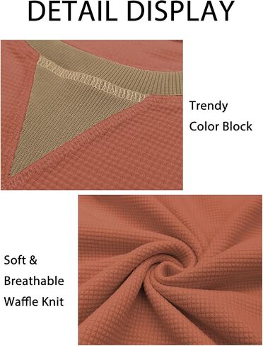 VISLILY Womens-Plus-Size-Sweatshirts Trendy Color Block Casual Long Sleeve Tops Waffle Knit Oversized Shirts Loose Fit Tunics in Kuwait