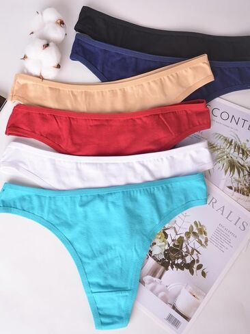Breathable Cotton Thongs for Women No Show Bikini Underwear Soft and Comfortable Panties Pack of 6 in Kuwait
