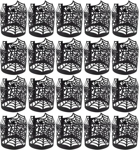 50 قطعة من أغطية الشموع لعيد الهالوين، أغطية زخرفية على شكل ضوء الشاي، حامل شموع ورقية من شبكة العنكبوت لبطارية LED، شموع تيلايت، ديكورات حفلات الهالوين in Kuwait