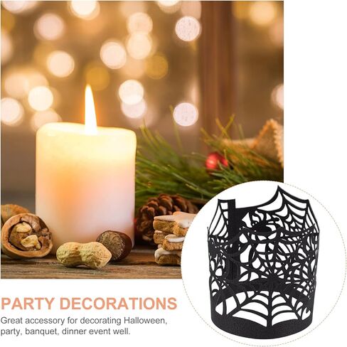 50 قطعة من أغطية الشموع لعيد الهالوين، أغطية زخرفية على شكل ضوء الشاي، حامل شموع ورقية من شبكة العنكبوت لبطارية LED، شموع تيلايت، ديكورات حفلات الهالوين in Kuwait