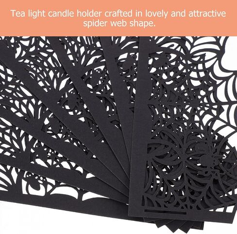 50 قطعة من أغطية الشموع لعيد الهالوين، أغطية زخرفية على شكل ضوء الشاي، حامل شموع ورقية من شبكة العنكبوت لبطارية LED، شموع تيلايت، ديكورات حفلات الهالوين in Kuwait