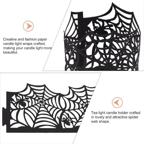 50 قطعة من أغطية الشموع لعيد الهالوين، أغطية زخرفية على شكل ضوء الشاي، حامل شموع ورقية من شبكة العنكبوت لبطارية LED، شموع تيلايت، ديكورات حفلات الهالوين in Kuwait