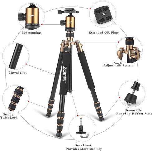 ZOMEI Tripod,Camera Tripod,Lightweight Camera Travel Z818 Tripod Aluminium Alloy Monopod with 360 Panorama Ball Head Quick Release Plate Ball for DSLR Canon Sony Nikon Cameras(Black) in Kuwait