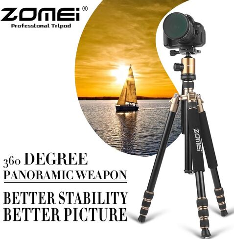 ZOMEI Tripod,Camera Tripod,Lightweight Camera Travel Z818 Tripod Aluminium Alloy Monopod with 360 Panorama Ball Head Quick Release Plate Ball for DSLR Canon Sony Nikon Cameras(Black) in Kuwait