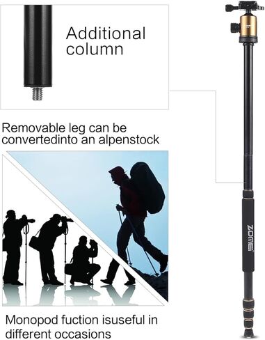 ZOMEI Tripod,Camera Tripod,Lightweight Camera Travel Z818 Tripod Aluminium Alloy Monopod with 360 Panorama Ball Head Quick Release Plate Ball for DSLR Canon Sony Nikon Cameras(Black) in Kuwait