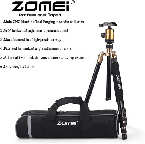 ZOMEI Tripod,Camera Tripod,Lightweight Camera Travel Z818 Tripod Aluminium Alloy Monopod with 360 Panorama Ball Head Quick Release Plate Ball for DSLR Canon Sony Nikon Cameras(Black) in Kuwait
