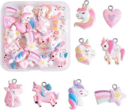 32 Pieces Unicorn Charms Pendant Opaque Resin Unicorn Charm Animal Pendant with Glitter Powder for Jewelry Necklace Earring Making Crafts in Saudi Arabia