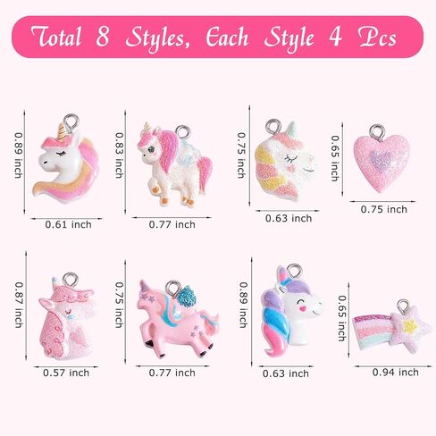 32 Pieces Unicorn Charms Pendant Opaque Resin Unicorn Charm Animal Pendant with Glitter Powder for Jewelry Necklace Earring Making Crafts in Saudi Arabia