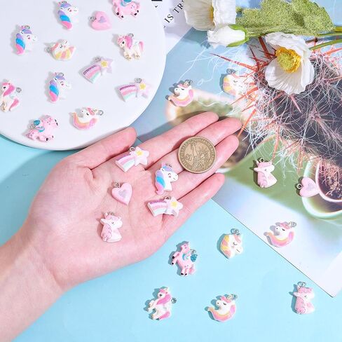 32 Pieces Unicorn Charms Pendant Opaque Resin Unicorn Charm Animal Pendant with Glitter Powder for Jewelry Necklace Earring Making Crafts in Saudi Arabia