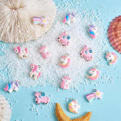 32 Pieces Unicorn Charms Pendant Opaque Resin Unicorn Charm Animal Pendant with Glitter Powder for Jewelry Necklace Earring Making Crafts in Saudi Arabia