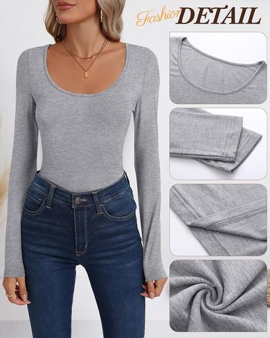 Ficerd 4 Pack Women's Long Sleeve T Shirts Scoop Neck Basic Tight Slim Fit Tops Casual Fashion Tee Shirts in Saudi Arabia