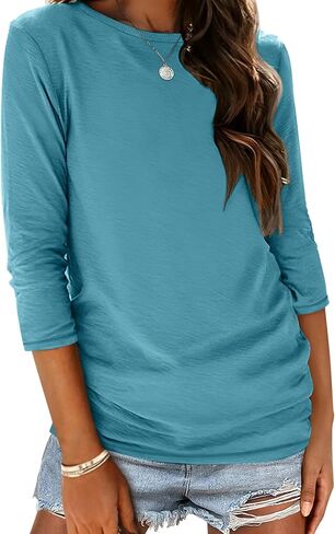 Womens 3/4 Length Sleeve Crew Neck Shirts Casual Tunic T-Shirts Basic Tee Trendy Fall Outfits Clothes in Kuwait