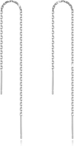 Sterling Silver Threader Chain Dangle Earrings,Versatile & Comfortable Hypoallergenic Silver Earrings Gold Plated 4.8 Inches in Saudi Arabia