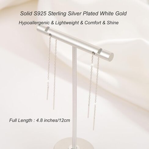 Sterling Silver Threader Chain Dangle Earrings,Versatile & Comfortable Hypoallergenic Silver Earrings Gold Plated 4.8 Inches in Saudi Arabia