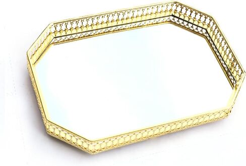 Gold Jewelry Tray Dish with Box,Mirror Jewelry Ring Dish Tray Trinket Tray Gift for Women Girls,Aesthetic Room Decor (Square) in Saudi Arabia