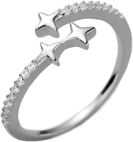Cute Star Stacking 925 Sterling Silver Ring for Women CZ Promise Engagement Statement Adjustable Open Wrap Finger Rings Comfort Fit Fashion Dainty Wedding Birthday Holiday Jewelry in Saudi Arabia