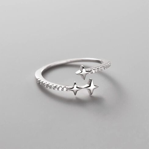 Cute Star Stacking 925 Sterling Silver Ring for Women CZ Promise Engagement Statement Adjustable Open Wrap Finger Rings Comfort Fit Fashion Dainty Wedding Birthday Holiday Jewelry in Saudi Arabia