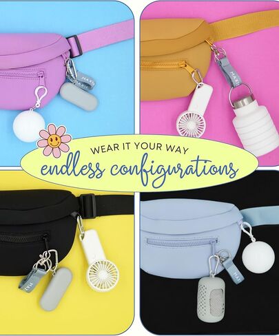 Maxie & Nova Theme Park Essentials Fanny Pack & Handheld USB Fan, Collapsible Water Bottle, Rain Ponchos, Cooling Towel, & Silicone Straw Keychain - Hiking, Concerts, Cruises, Sporting Events (Black) in Kuwait