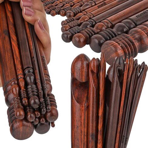 Brainmart Wooden Crochet Hooks Set (15 pcs, 3.5mm(E) to 25mm(P) - Engraved Rosewood Knitting Needles for Crocheting and Knitting, Crochet Hooks Ergonomic Soft Grip Handle, Christmas Gift in Saudi Arabia