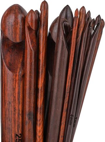 Brainmart Wooden Crochet Hooks Set (15 pcs, 3.5mm(E) to 25mm(P) - Engraved Rosewood Knitting Needles for Crocheting and Knitting, Crochet Hooks Ergonomic Soft Grip Handle, Christmas Gift in Saudi Arabia