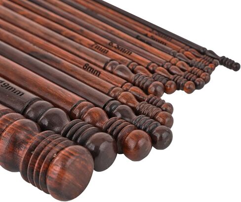 Brainmart Wooden Crochet Hooks Set (15 pcs, 3.5mm(E) to 25mm(P) - Engraved Rosewood Knitting Needles for Crocheting and Knitting, Crochet Hooks Ergonomic Soft Grip Handle, Christmas Gift in Saudi Arabia