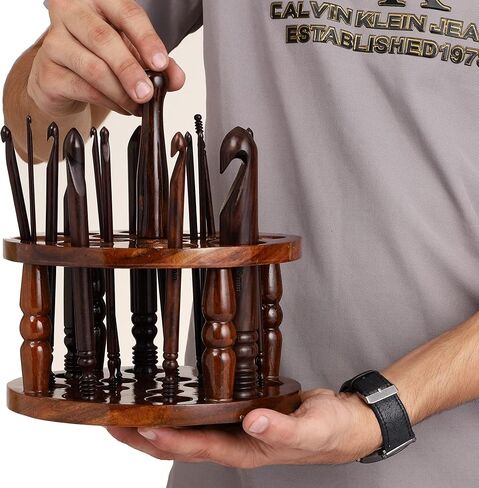 Brainmart Wooden Crochet Hooks Set (15 pcs, 3.5mm(E) to 25mm(P) - Engraved Rosewood Knitting Needles for Crocheting and Knitting, Crochet Hooks Ergonomic Soft Grip Handle, Christmas Gift in Saudi Arabia