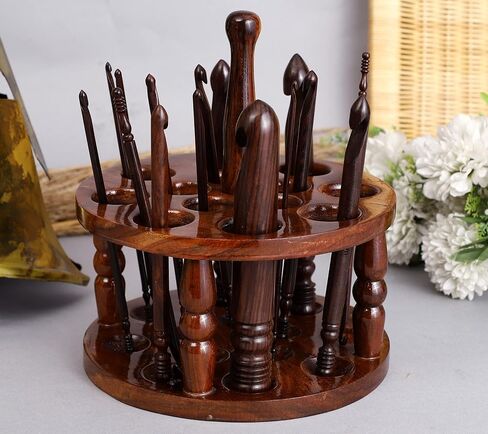 Brainmart Wooden Crochet Hooks Set (15 pcs, 3.5mm(E) to 25mm(P) - Engraved Rosewood Knitting Needles for Crocheting and Knitting, Crochet Hooks Ergonomic Soft Grip Handle, Christmas Gift in Saudi Arabia