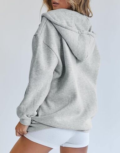 سترة Ezbelle النسائية ذات القلنسوة بسحاب كامل للخريف وسترة كبيرة الحجم كاجوال برباط مع جيوب in Kuwait