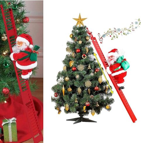 Santa Climbing Ladder to Christmas Tree Electric Santa Claus with Music Christmas Super Climbing Santa Hanging Ornament Tree Xmas Gifts Christmas Door Decorations Holiday Home Decor Gift in Saudi Arabia
