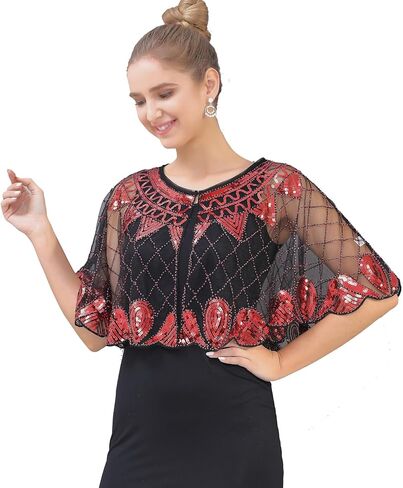 1920s Shawl Sequin Beaded Evening Cape Bolero Flapper For Women Evening Dress Party Daily Cover Up in Kuwait