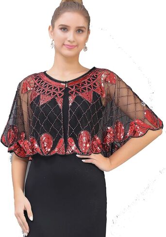 1920s Shawl Sequin Beaded Evening Cape Bolero Flapper For Women Evening Dress Party Daily Cover Up in Kuwait