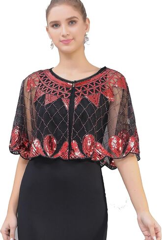 1920s Shawl Sequin Beaded Evening Cape Bolero Flapper For Women Evening Dress Party Daily Cover Up in Kuwait