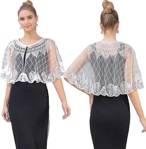 1920s Shawl Sequin Beaded Evening Cape Bolero Flapper For Women Evening Dress Party Daily Cover Up in Kuwait