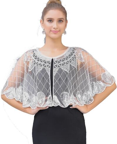 1920s Shawl Sequin Beaded Evening Cape Bolero Flapper For Women Evening Dress Party Daily Cover Up in Kuwait
