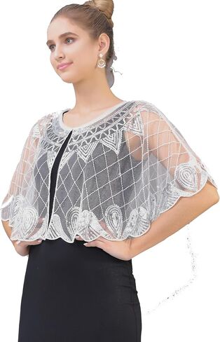 1920s Shawl Sequin Beaded Evening Cape Bolero Flapper For Women Evening Dress Party Daily Cover Up in Kuwait