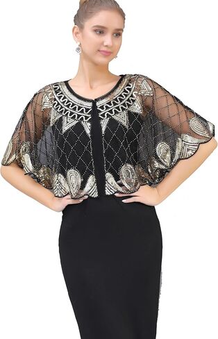 1920s شال ترتر مطرز مساء كيب بوليرو فلابر للنساء فستان سهرة حفلة تغطية يومية in Kuwait