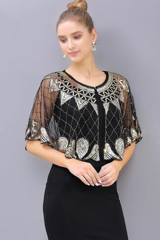 1920s شال ترتر مطرز مساء كيب بوليرو فلابر للنساء فستان سهرة حفلة تغطية يومية in Kuwait