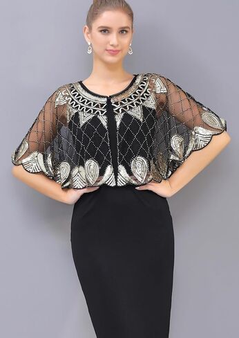 1920s شال ترتر مطرز مساء كيب بوليرو فلابر للنساء فستان سهرة حفلة تغطية يومية in Kuwait