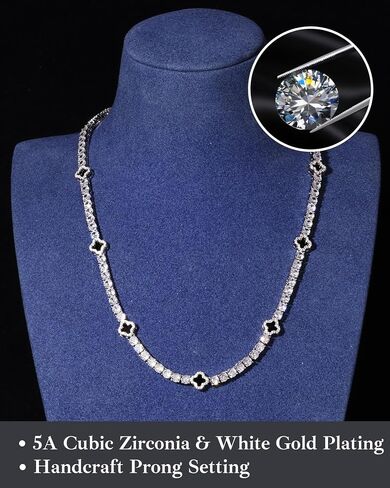سلسلة تنس LuxeFlex 4 مم مثلجة من البرسيم، مطلية بالذهب الأبيض مع أحجار الزركون 5A، قلادة رائعة مصنوعة يدويًا من الهيب هوب هدية مثالية للجنسين in Saudi Arabia