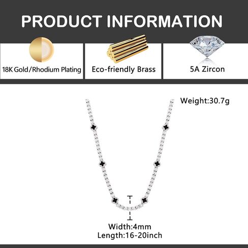 سلسلة تنس LuxeFlex 4 مم مثلجة من البرسيم، مطلية بالذهب الأبيض مع أحجار الزركون 5A، قلادة رائعة مصنوعة يدويًا من الهيب هوب هدية مثالية للجنسين in Saudi Arabia