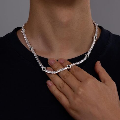 سلسلة تنس LuxeFlex 4 مم مثلجة من البرسيم، مطلية بالذهب الأبيض مع أحجار الزركون 5A، قلادة رائعة مصنوعة يدويًا من الهيب هوب هدية مثالية للجنسين in Saudi Arabia