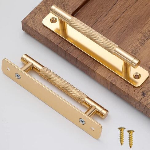 12 Pack 5 Inch 128 mm Gold Barrel Knurled Cabinet Handles with Base Plate Aluminum Cabinet Pulls for Drawer Sliding Door Charcuterie Board Gold Drawer Handles Drill&Punch Free in Kuwait