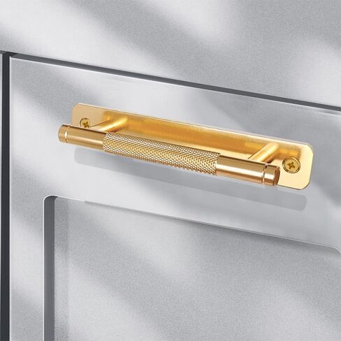 12 Pack 5 Inch 128 mm Gold Barrel Knurled Cabinet Handles with Base Plate Aluminum Cabinet Pulls for Drawer Sliding Door Charcuterie Board Gold Drawer Handles Drill&Punch Free in Kuwait