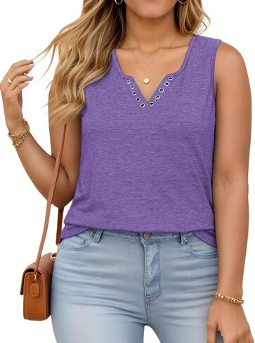 VISLILY Plus-Size-Tank-Tops for Women Cute Ring Hole V Neck Sleeveless Shirts Trendy Summer Blouses Casual Loose Fit Tunics in Saudi Arabia