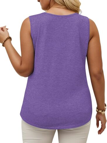 VISLILY Plus-Size-Tank-Tops for Women Cute Ring Hole V Neck Sleeveless Shirts Trendy Summer Blouses Casual Loose Fit Tunics in Saudi Arabia