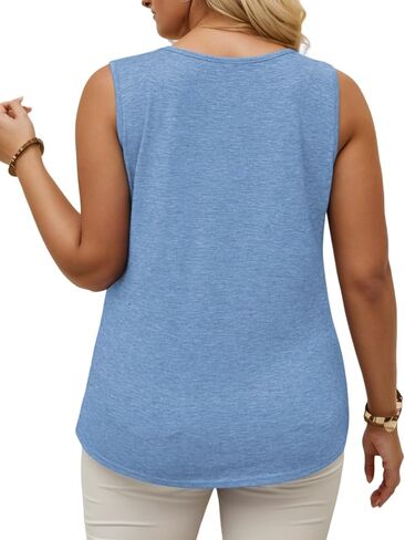 VISLILY Plus-Size-Tank-Tops for Women Cute Ring Hole V Neck Sleeveless Shirts Trendy Summer Blouses Casual Loose Fit Tunics in Kuwait
