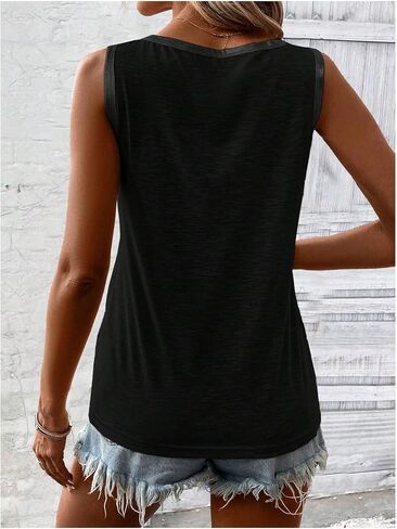 SOLY HUX Tank Top for Women Scoop Neck Sleeveless Contrast Metallic Summer Tops in Saudi Arabia